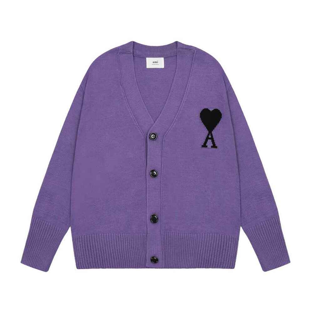 AMI Paris Purple Heart Logo Unisex Knit Cardigan